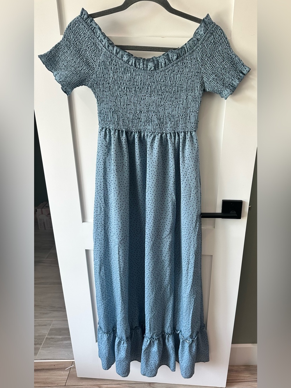 NWT Simplee Womens Polka Dot Off Shoulder Long Dress Summer Split Maxi Dress S